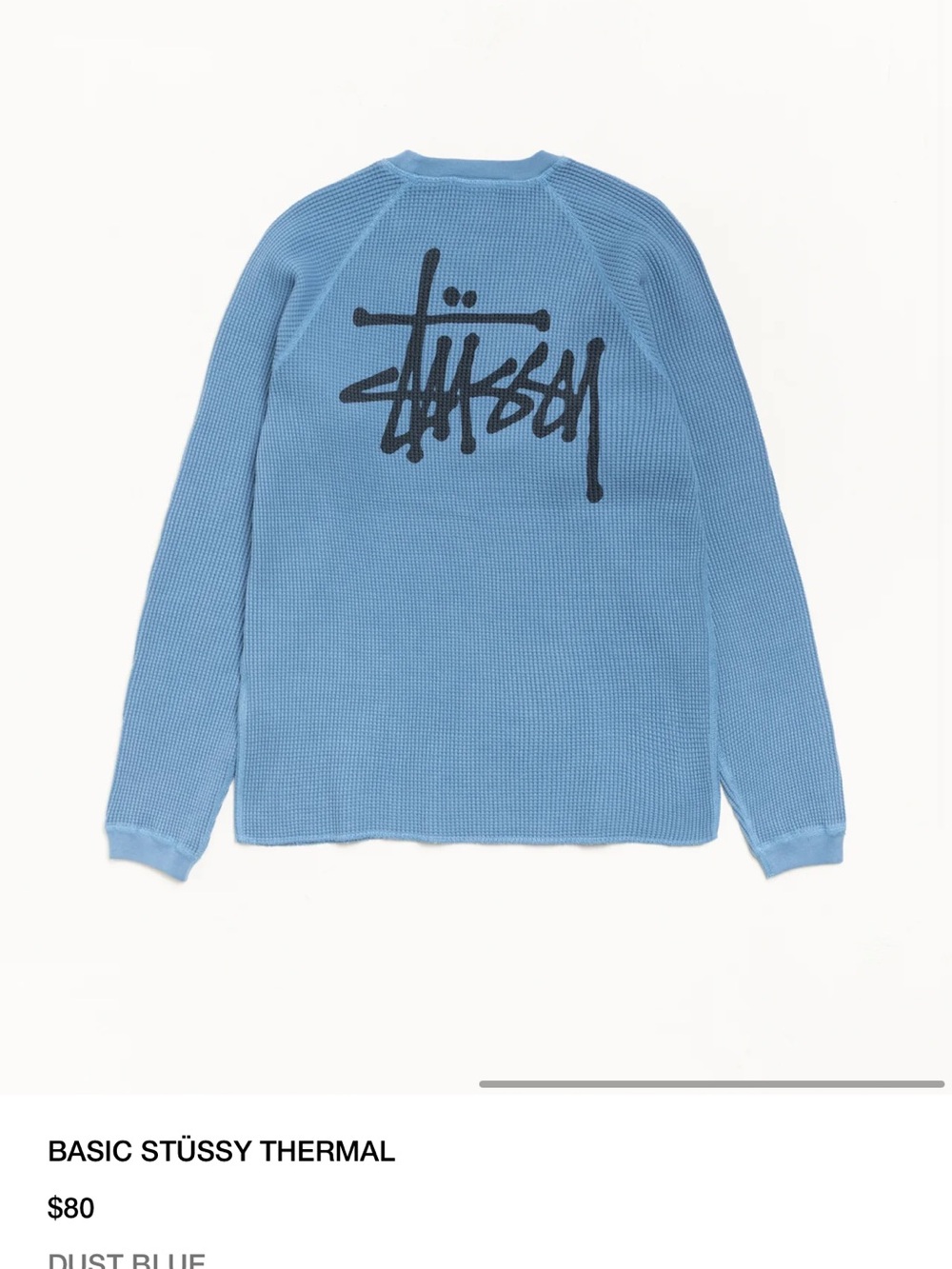 Stussy Light Blue Crewneck Waffle Thermal Sweater